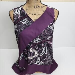 ALFANI Deep Purple Paisley Sleeveless Tunic Tank Top Women's Size 10